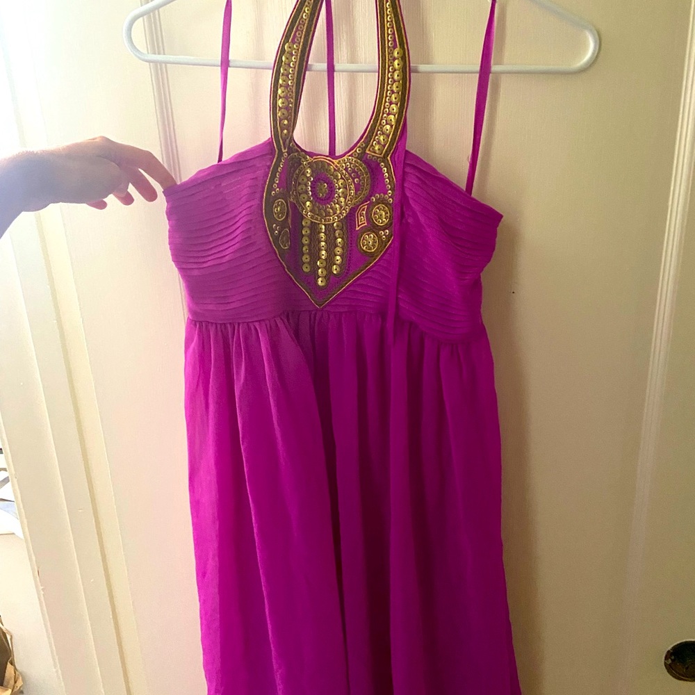 Bright pink and gold dress